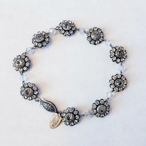 Vintage Liz Palacios SF Silver Tone Clear Crystal Flower Bloom Bracelet 7" - Picture 1 of 9